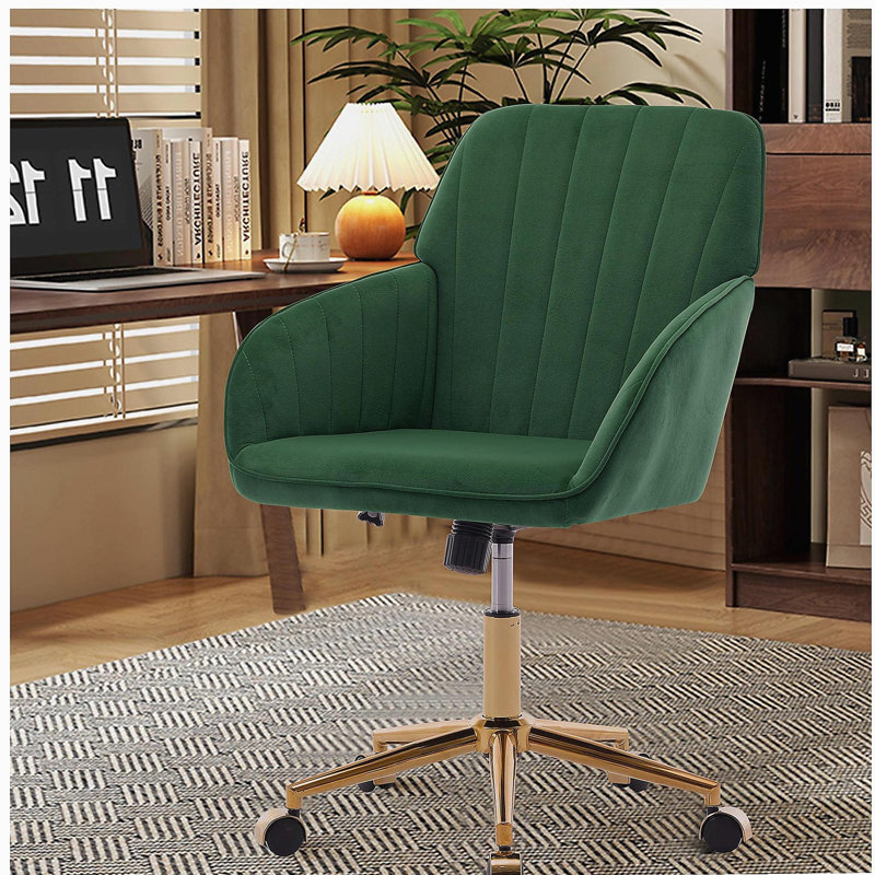Adjustable Office Chair, Armchair, Swivel Chair With Metal Base, Green, Gold
