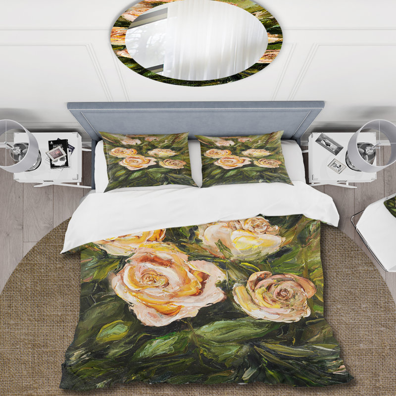 Quatre roses roses rétro - ensemble de housse de couette traditionnel - microfibre de polyester