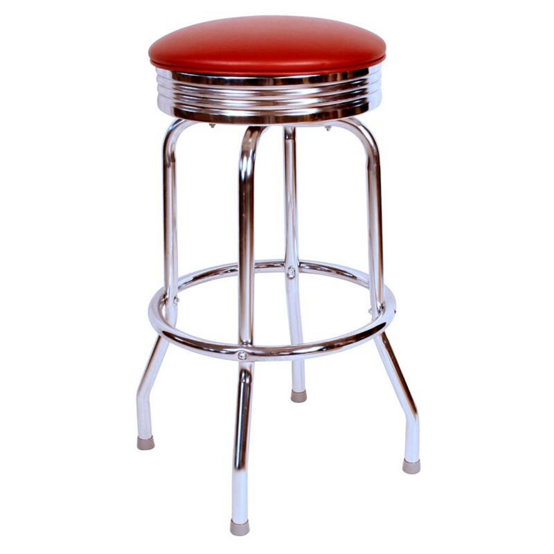 Retro Home Single Ring Chrome Pan Swivel Bar & Counter Stool, Blue, Counter Stool (24" Seat Height)