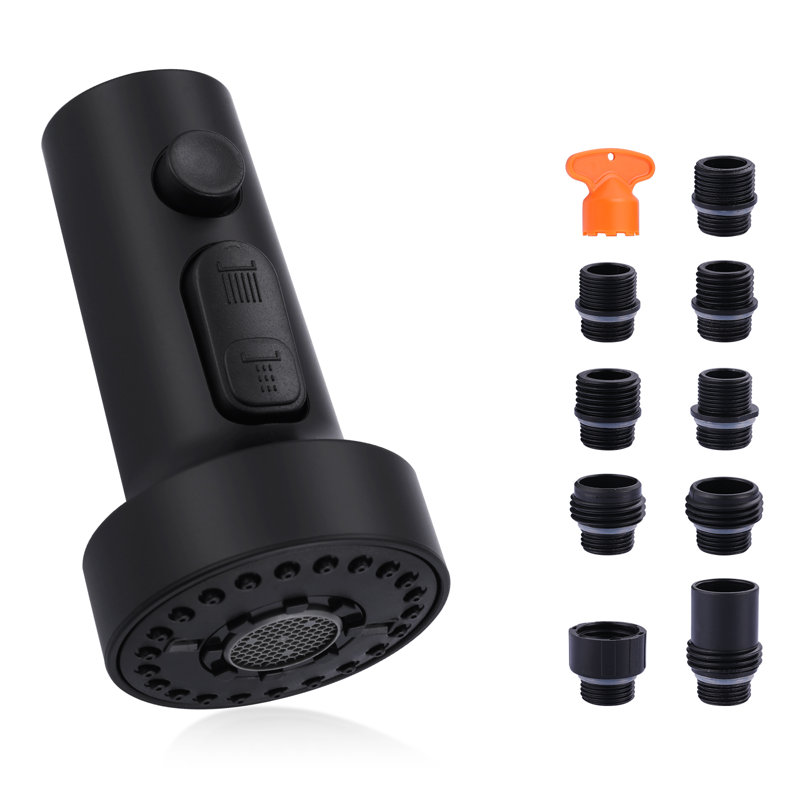 3 Function Kitchen Faucets Head Replacement With 9-Adapters, Matte Black