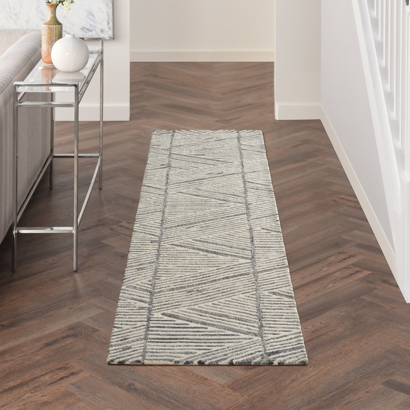Helma Geometric Wool Hand Woven Area Rug, Runner 69 x 229cm