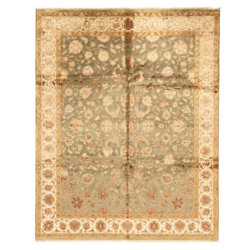 Tapis unique en viscose noué à la main 8 pi x 10 pi brun / vert / ivoire