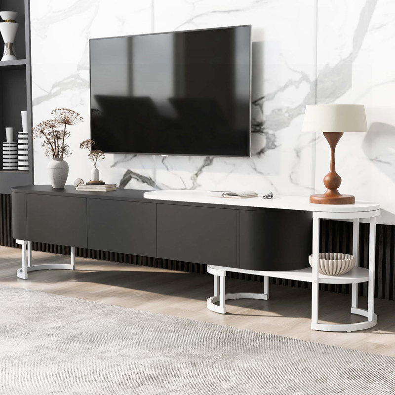 Meuble télé moderne pour téléviseur de 75 po ou moins, Noir / blanc