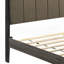 Grand lit tapissier brun et gris vieilli sans sommier, support solide