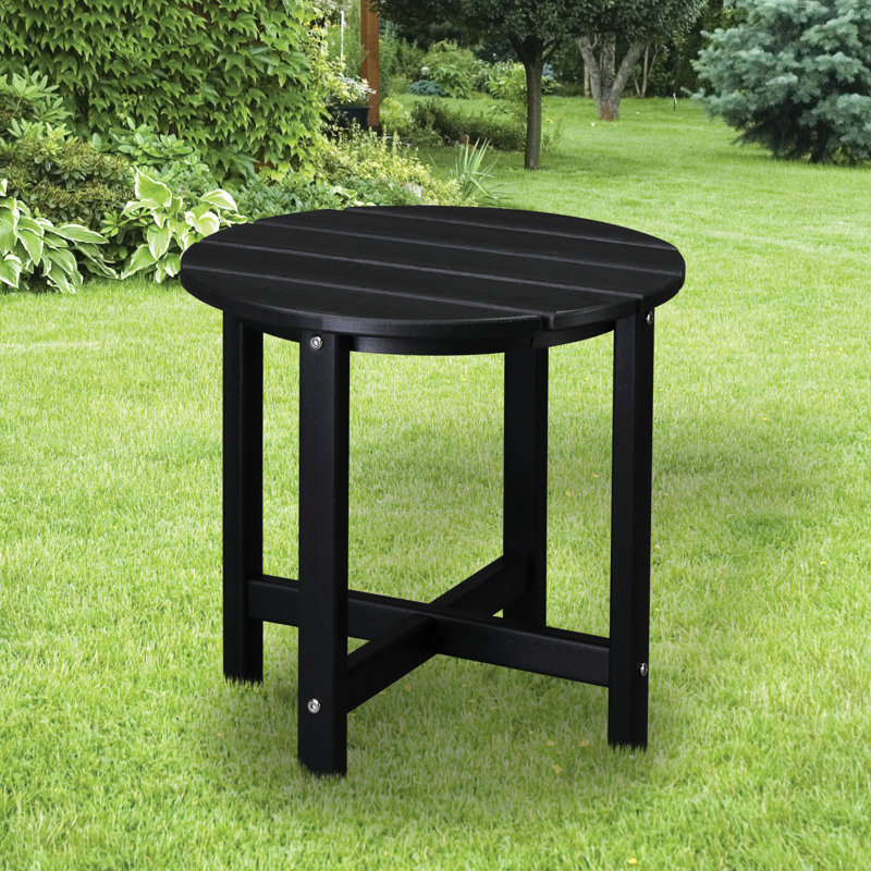 Jeyren 18" W High-Density Polyethylene Round Side Table with Slatted Top, Black