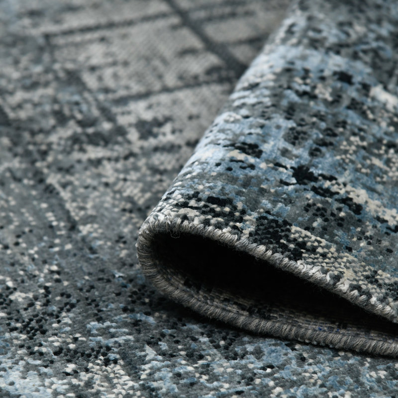 One-of-a-Kind Dazzle Modern Hand-Knotted 2'X3' Wool Blue Area Rug, Rectangle 8' x 10'