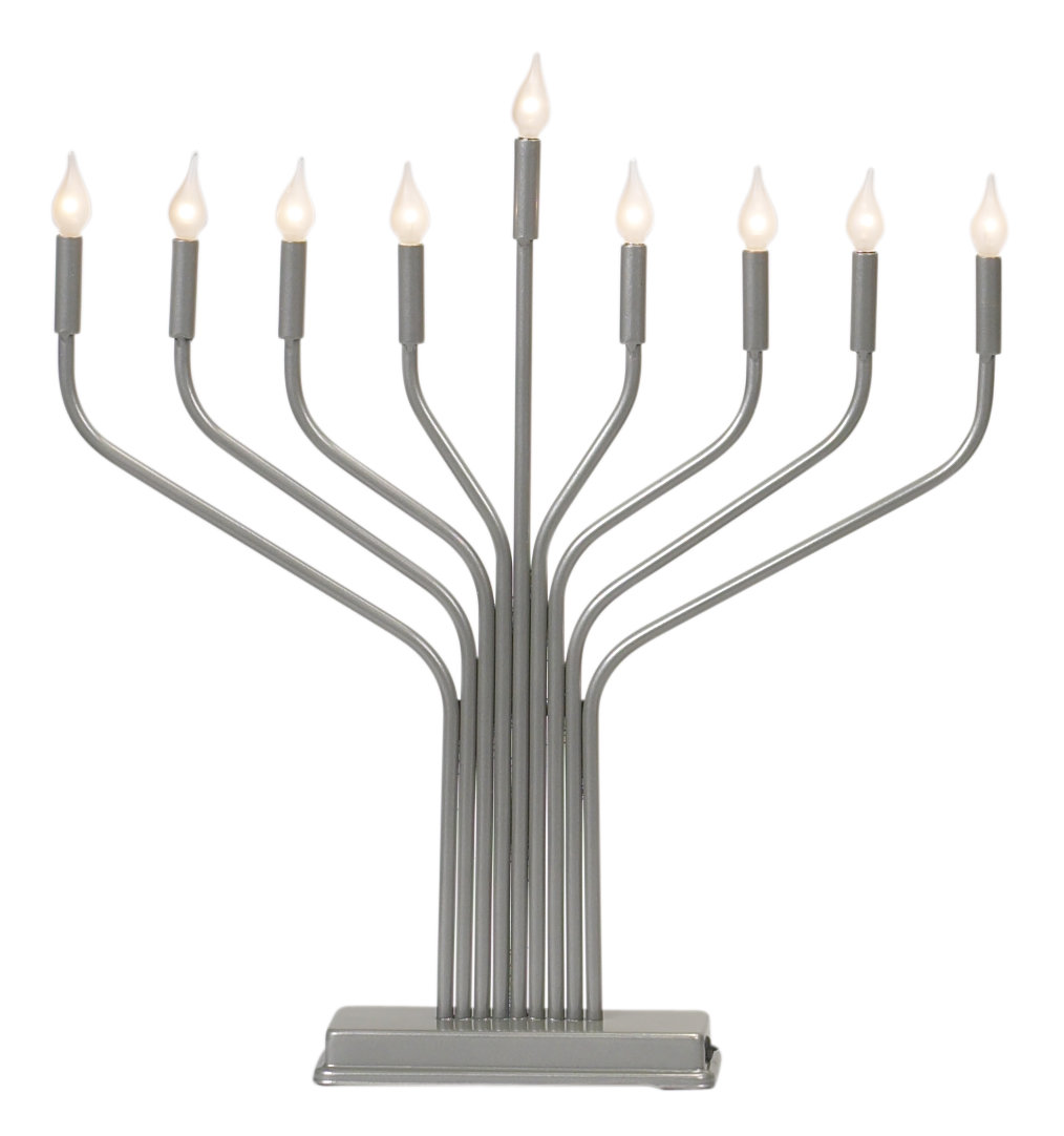 Metal Menorah, Pewter, 17.75" H x 16" W x 2.5" D
