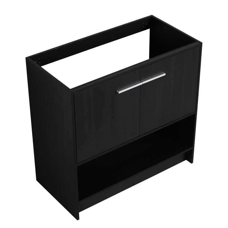 Meuble-lavabo autoportant de 91 cm (36 po) en contreplaqué, fini chêne noir, 2 portes, facile à installer.