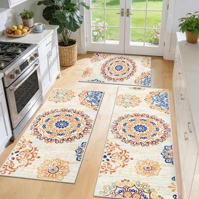 Farmhouse Kitchen Rug Set – Washable, Non-Slip, and Stylish Retro Floral Design for Kitchen, Entryway, Laundry & Bathroom