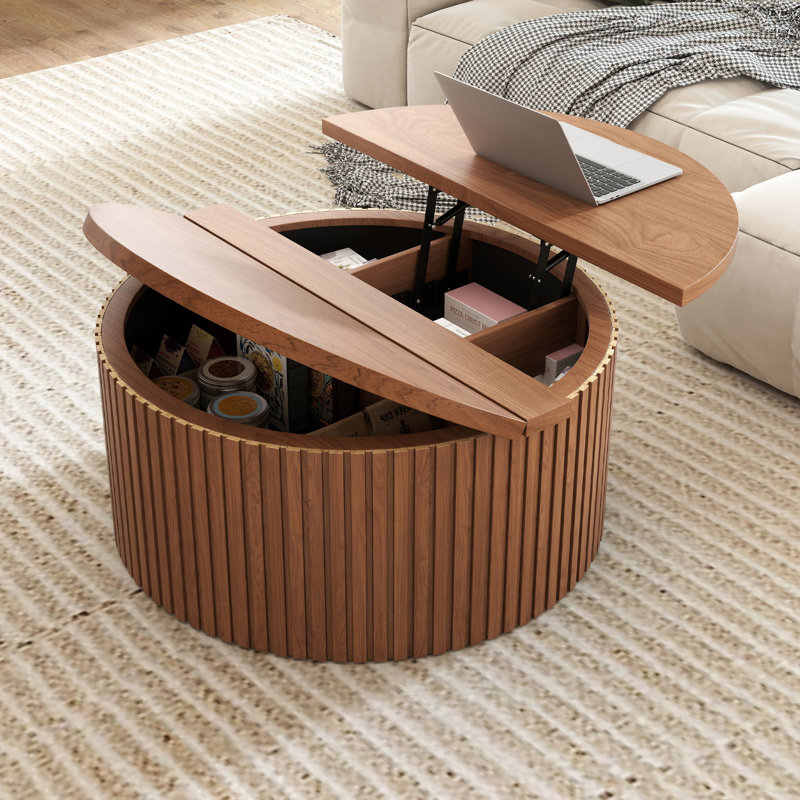 Lift Top Coffee Table With Storage, Fluted Round Coffee Tables, Walnut