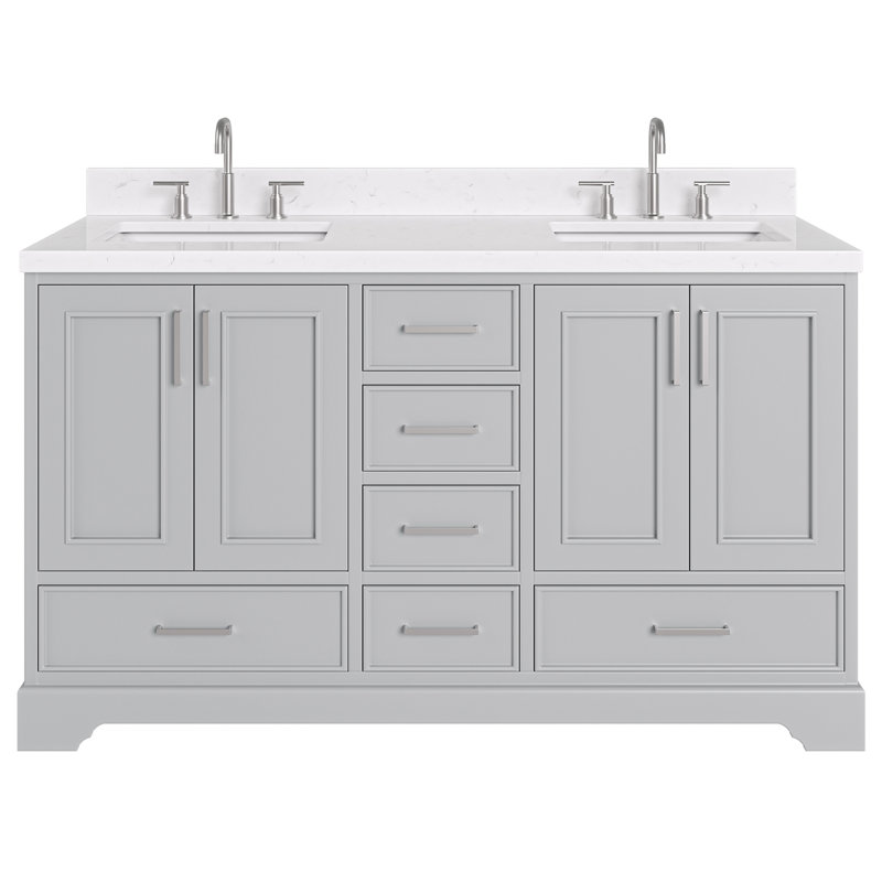 60.25'' Double Bathroom Vanity with Carrara Quartz Top, Gray
