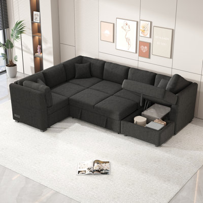 Canapé-lit modulaire en forme de U 108,6 "avec ports USB, prises de courant, trois coussins