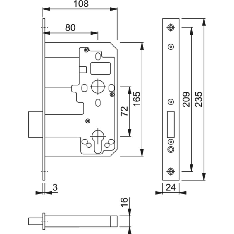Latch Lock and Bolt, Satin Stainless Steel, 23.5cm H x 2.4cm W x 10.8cm D
