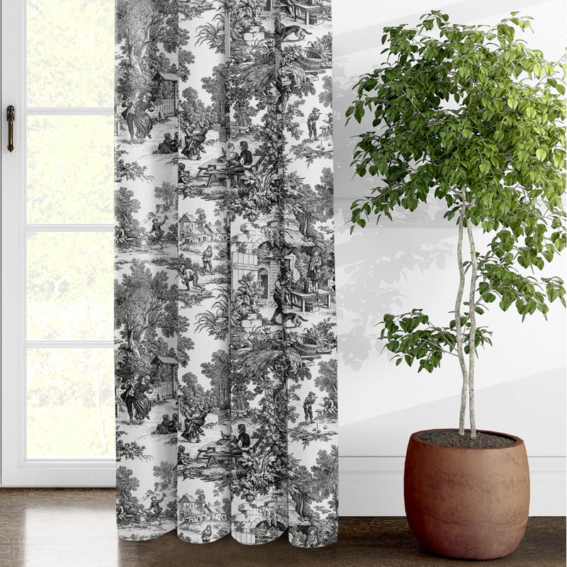 Au Village Toile Pinch Pleat Drapery Panels - Pair, Ebony, 20" W x 108" L