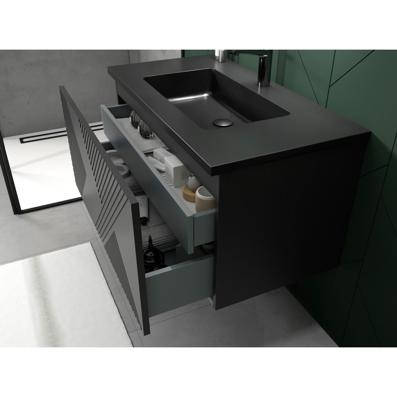 Moore 29.5"  integrated black Bathroom Sink with overflow