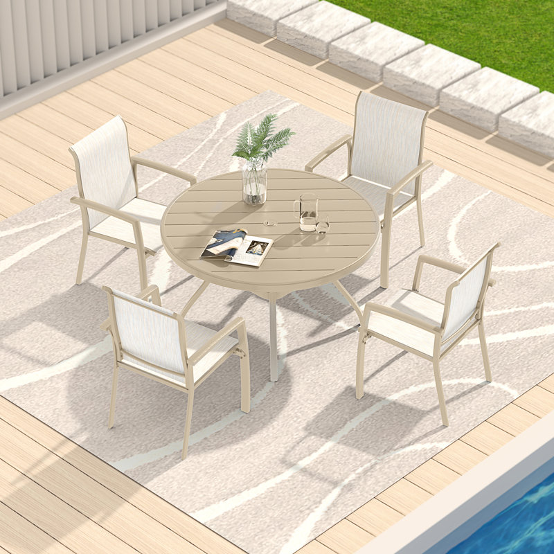 Ensemble repas 5 pièces pour patio, 5 pièces: table, 4 chaises, Grès