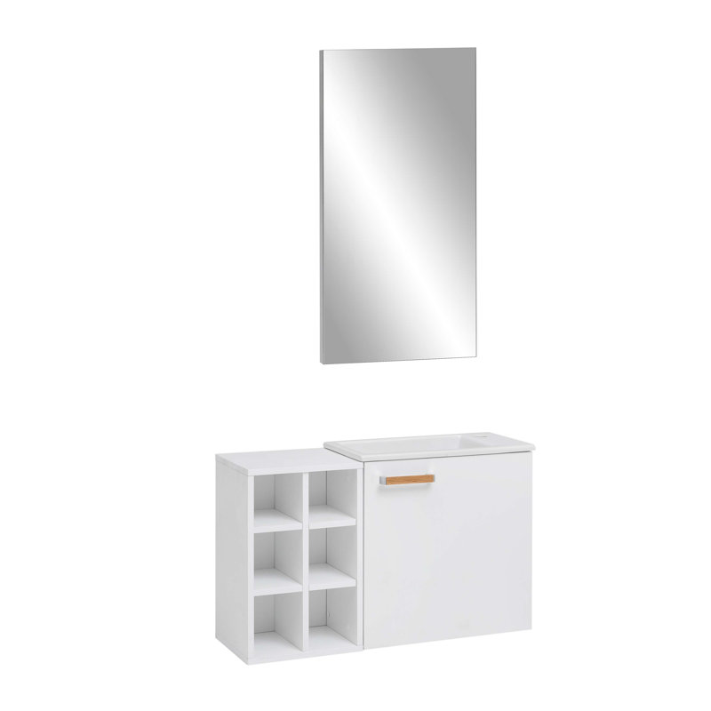 3-Piece Washbasin and Mirror Set for Guests, White