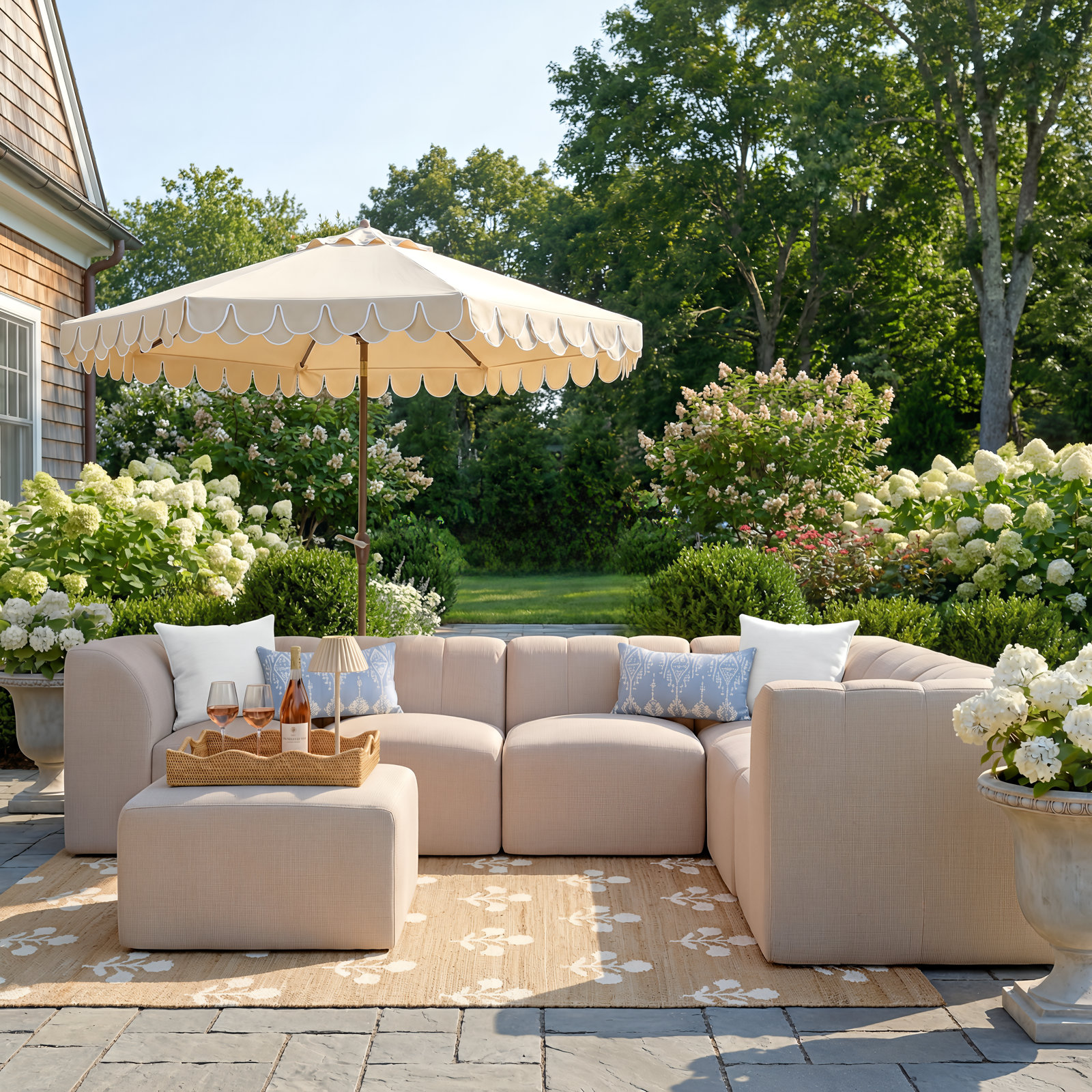 Praia 124" Sunbrella Outdoor L Sectional with Ottoman, Cast Silver Sunbrella®