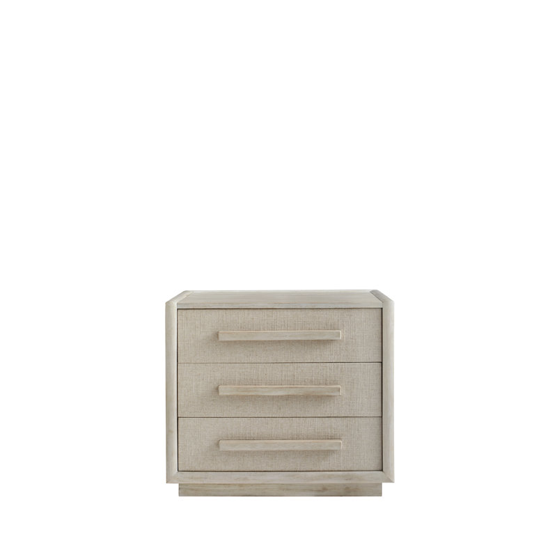Table de chevet en bois massif à 3 tiroirs en lin / beige