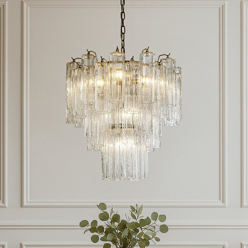 23'' Mid Century Modern Flower Glass Chandelier In Aged Bronze Elegant Vintage Glam Tiered Pendant Light For Dining Room Or Wedding Venue