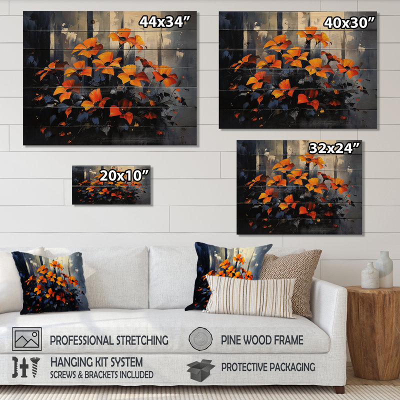 «Night Forest Plants In The Dark II», art mural sur bois de plantes - sur bois de pin naturel, H 34 po x l 44 po x P 0,78 po