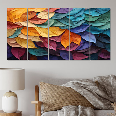Collage de feuilles colorées III sur toile, reproduction de 5 pièces
