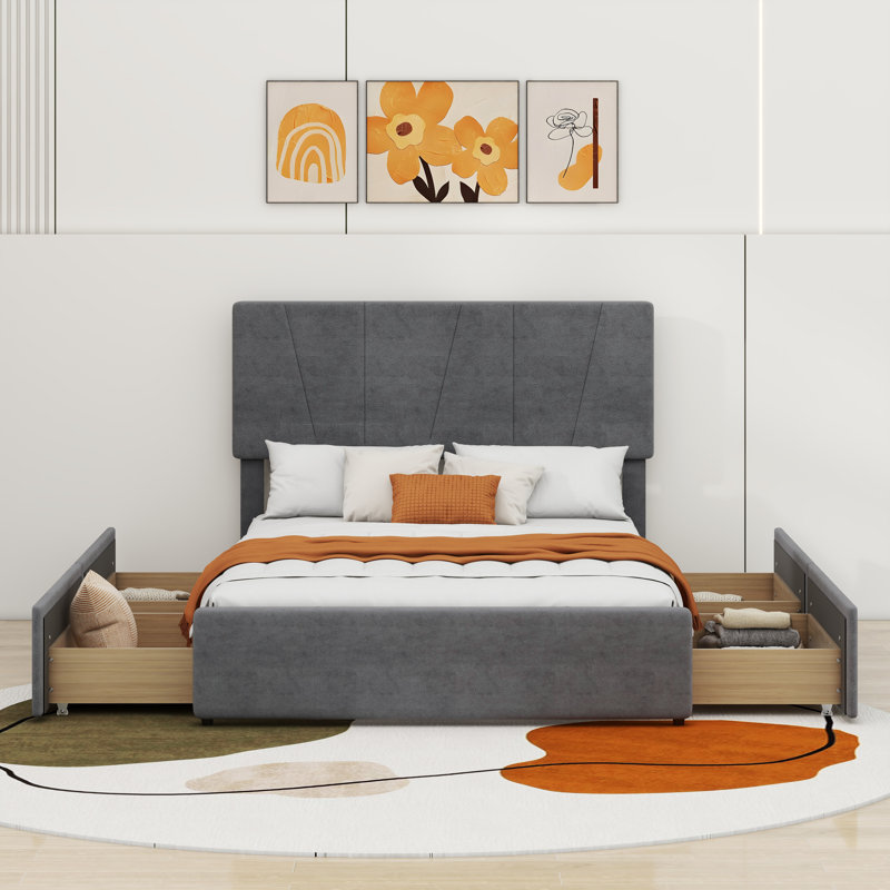 Lit plateforme tapissier double Lilianna, gris