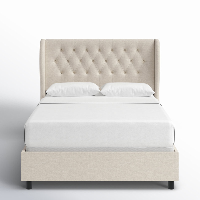 Tomey Upholstered Wingback Bed, Full, Classic Talc Linen