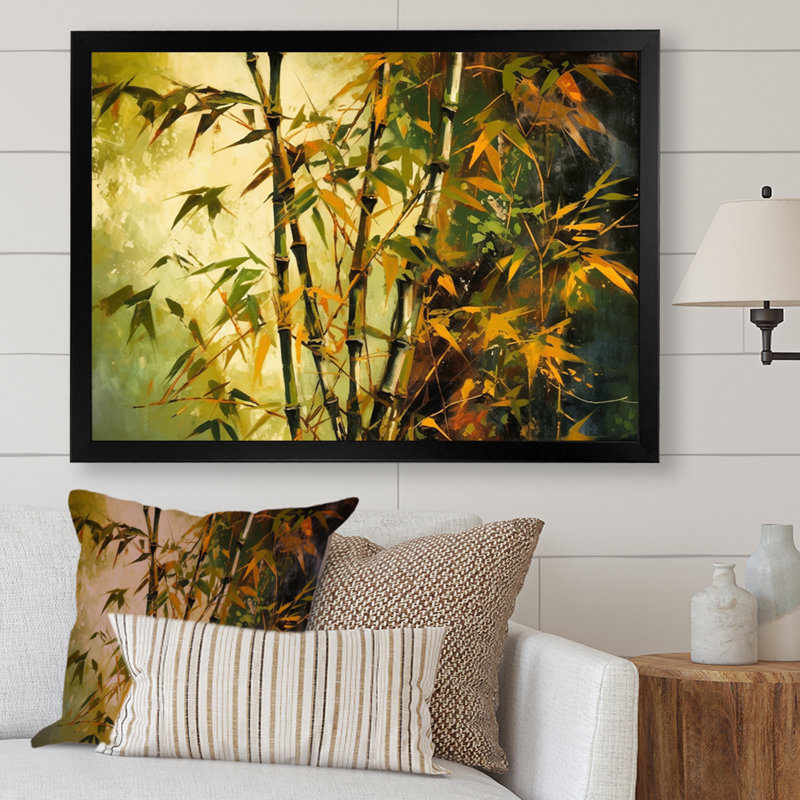 «Roarie Green Floral Bamboo Oasis II», reproduction sur toile, H 30 po x l 40 po x P 1,5 po, Cadre photo noir