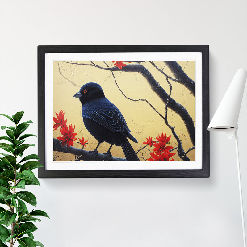 Favourable Bird - Single Picture Frame Painting, Black, 34cm H x 46cm W x 2cm D