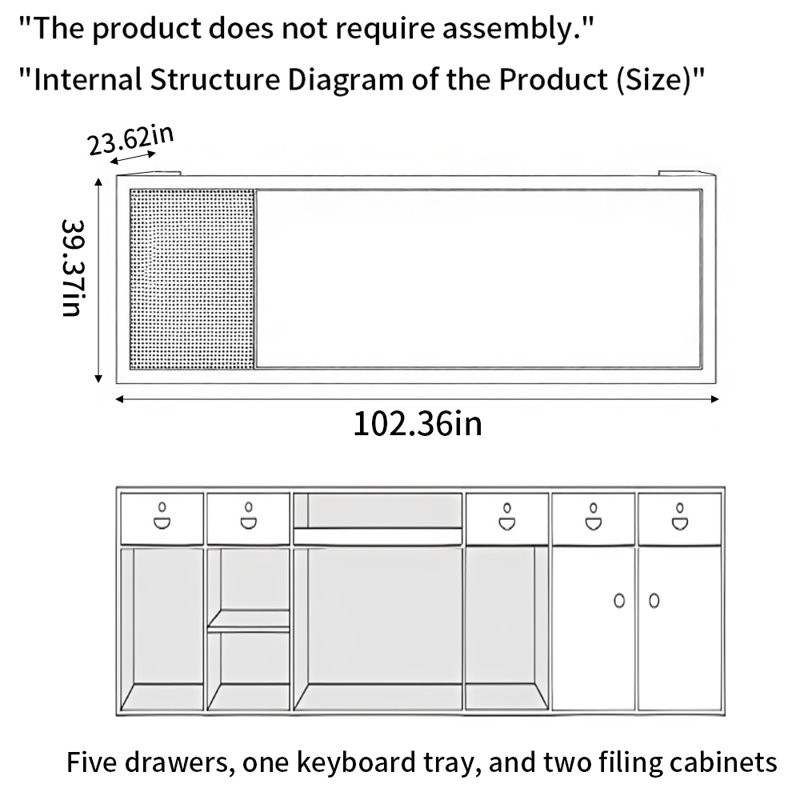 Checkout Counter Writing Desk, Black, 39.37" H x 102.36" W x 23.62" D