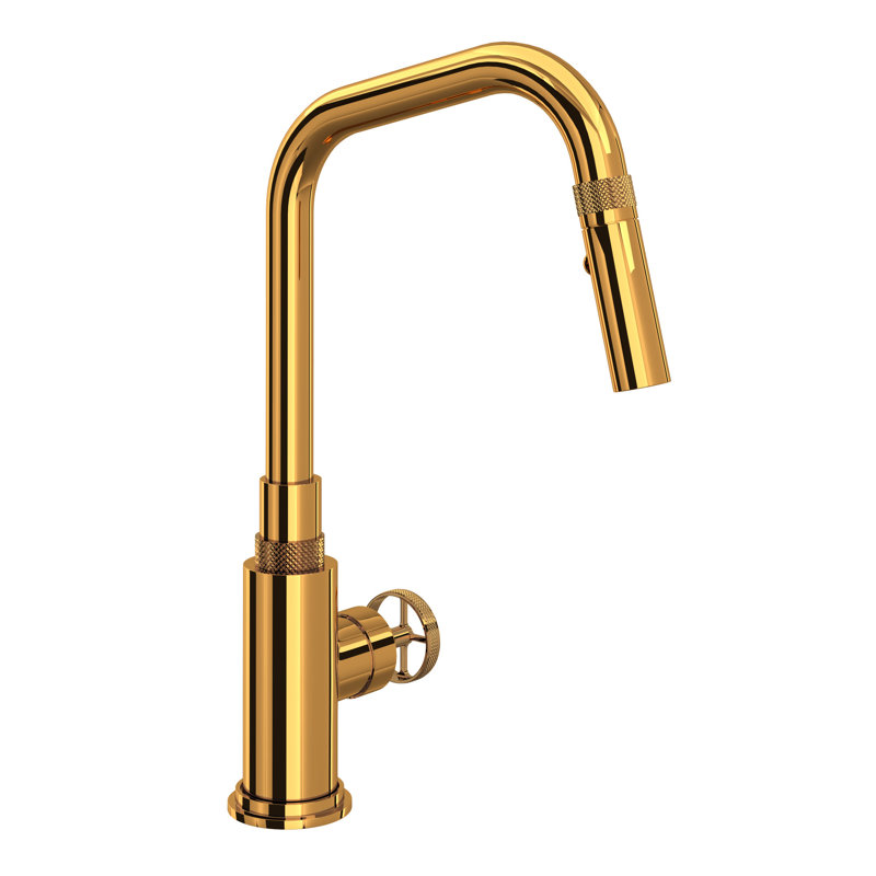 Campo Pull-Down Kitchen Faucet, Italian Brass, Wheel