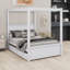 Wood Canopy Bed With Four Drawers And Support Slats