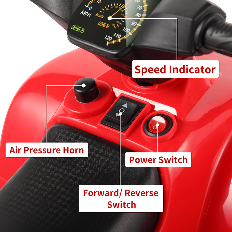 6V Red Kids Electric Quad with Bright Headlights