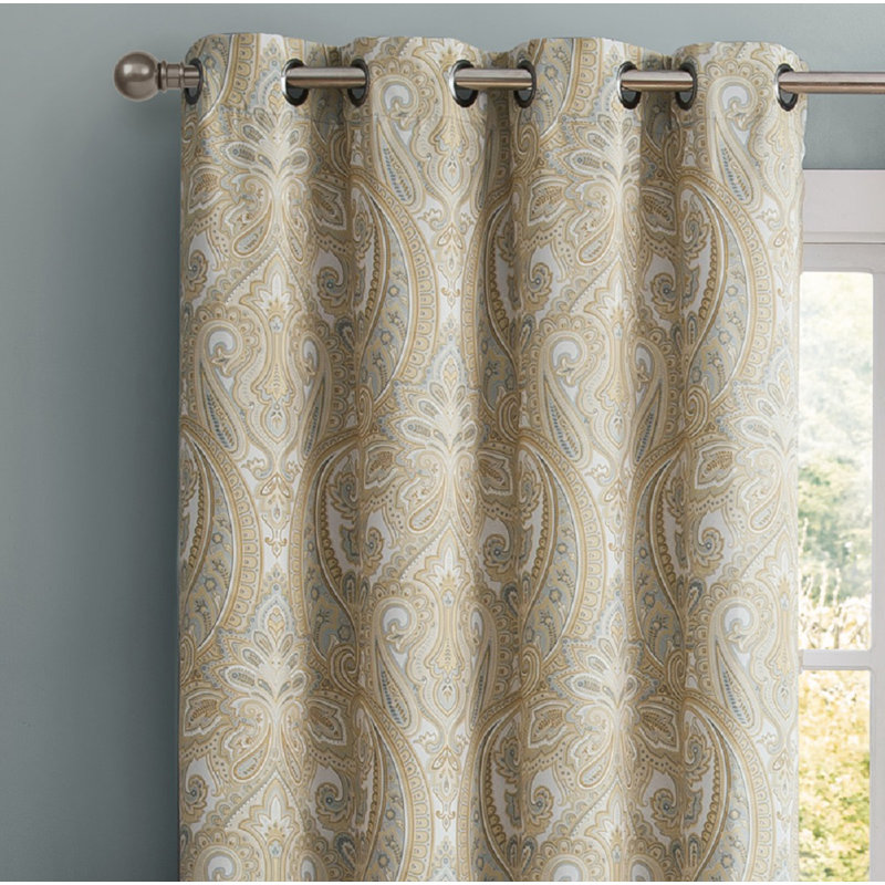 Annabel Paisley Room Darkening Thermal Grommet Curtain Panels Set for Living Room, Yellow/Green, 50" W x 72" L