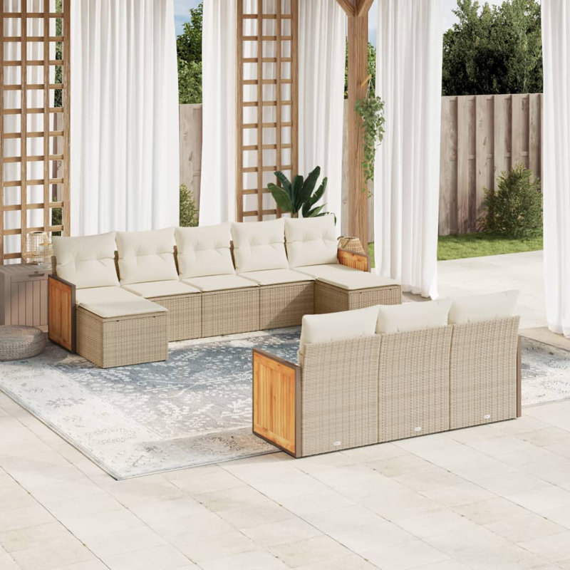  Ensemble de canapé de jardin en rotin PE grand et pieds réglables