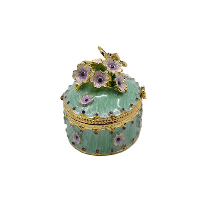 Oval Shape Floral & Butterfly Trinket Box with Enamel & Austrian Crystals