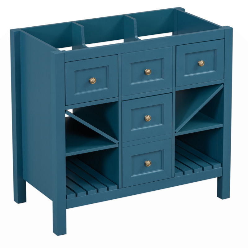 Meuble-lavabo de salle de bain sans lavabo, armoire de rangement en bois massif, meuble-lavabo autoportant avec 5 tiroirs et portes à fermeture douce