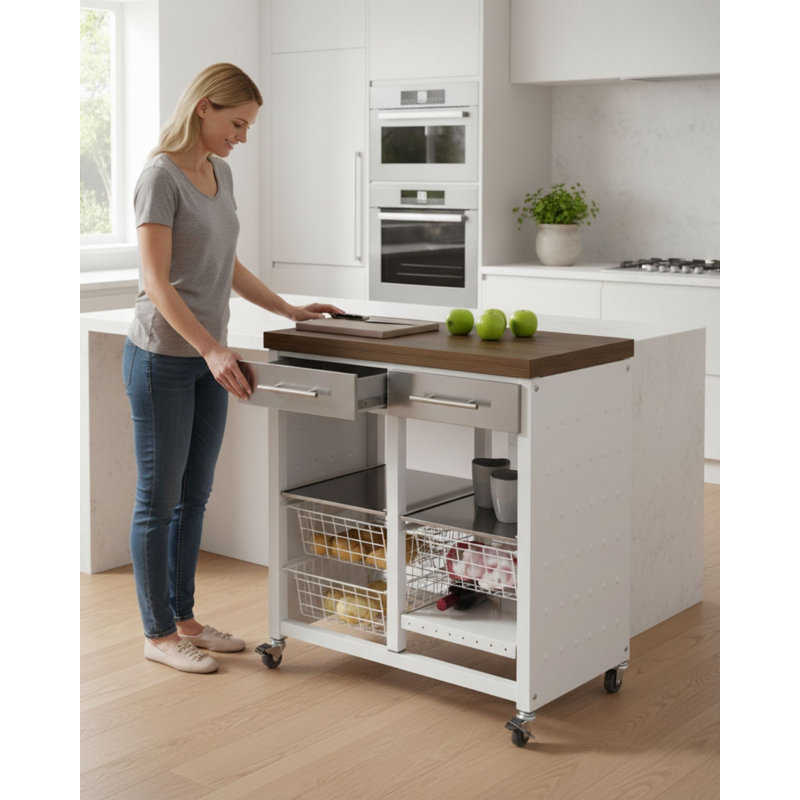 28 " W Kitchen Island, Brown/White