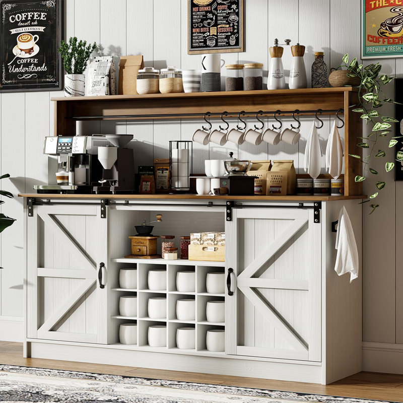 Abrianna 55" Coffee Bar Cabinet with Storage, White