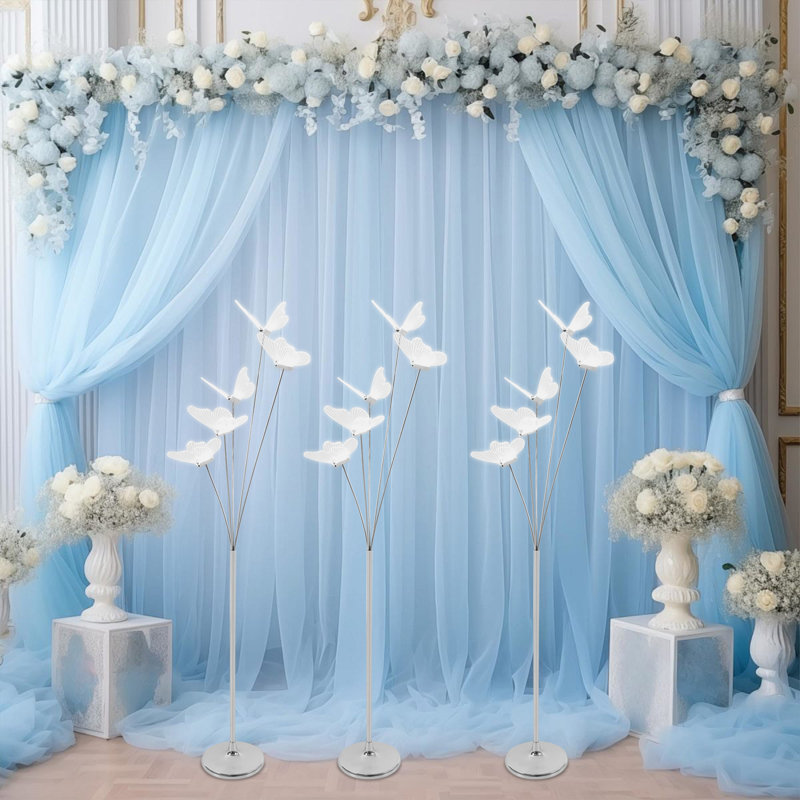 LED Butterfly Standing Lights For Wedding Party Set Of 3, Silver