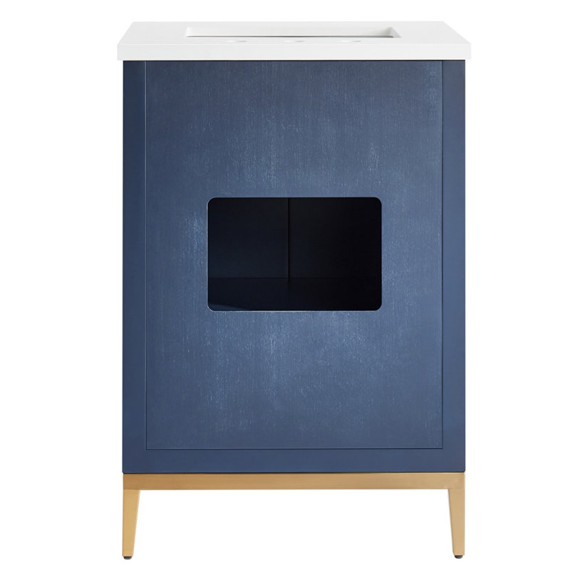 Bungalow 24" Freestanding Standard Single Bathroom Vanity with Top, Gold/Navy Blue