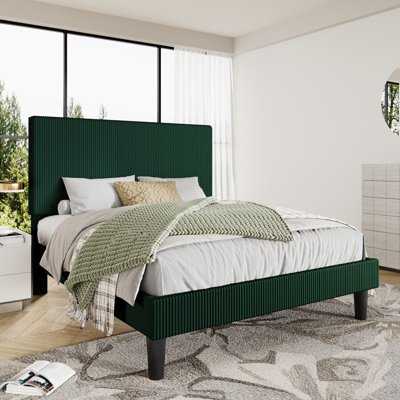 Modern Corduroy Upholstered Platform Bed Frame With Adjustable Headboard, Under Bed Storage, No Box Spring Required, Full Size,Queen Size,King Size,Multiple Colors
