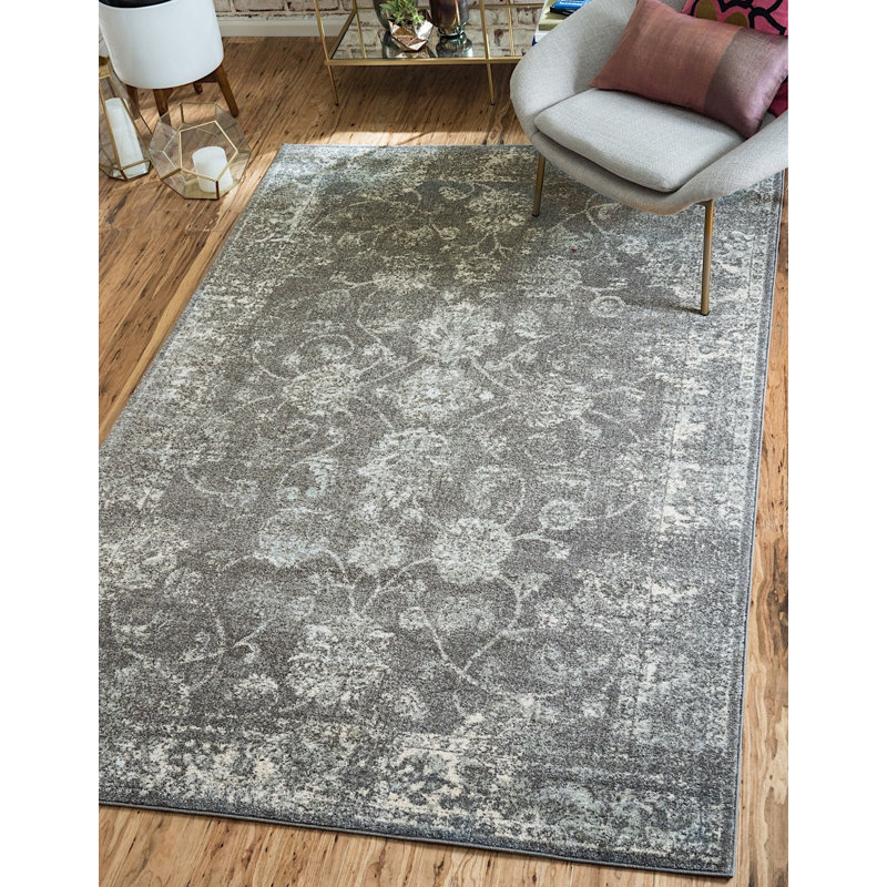 Tapis à motif oriental gris Kasha, Rectangle 4 pi x 6 pi
