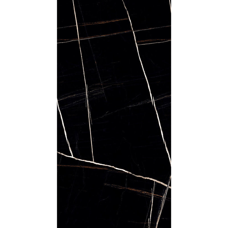 Carreau en porcelaine noir brillant 32 po x 64 po Sahara Noir