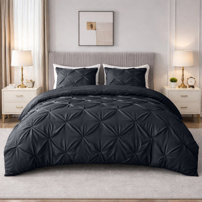 Pintuck Microfiber Duvet Cover Set with Pillowcases – Pleated Textured Bedding, Soft Luxury Quilt Cover, Breathable All-Season Comforter Cover, Modern Hotel Style Bed Set