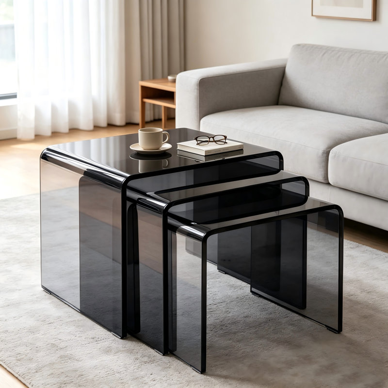 Ensemble de tables basses en acrylique noir de 0,39 po d'épaisseur, 3 pièces, table de bout moderne minimaliste en acrylique