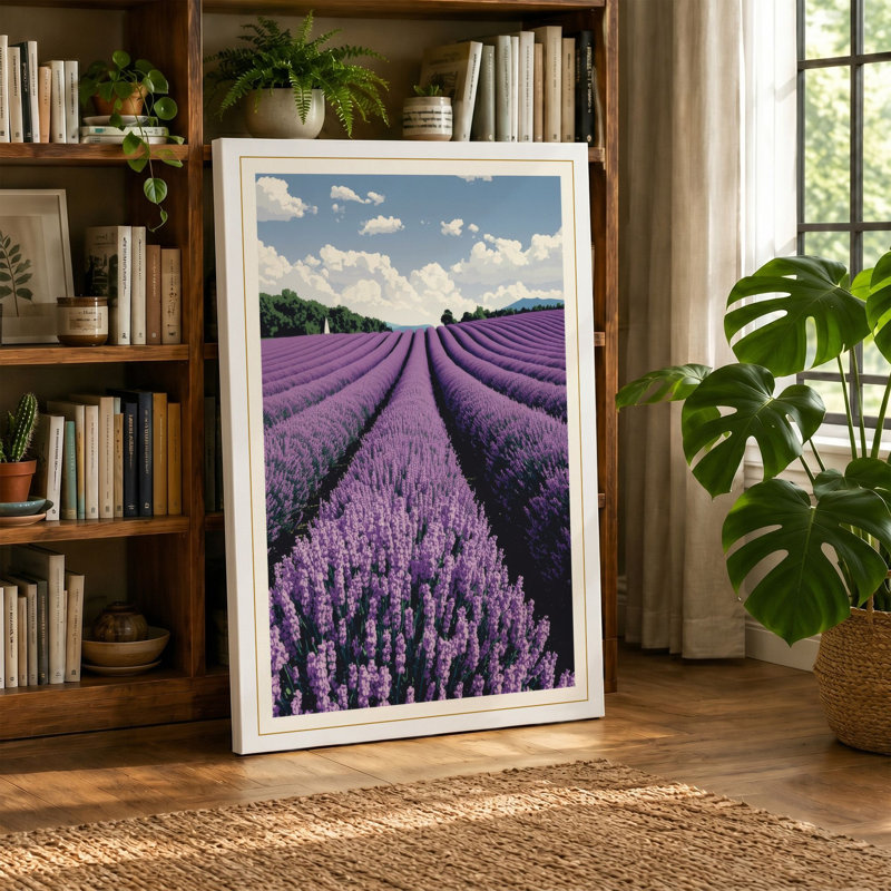 Lavender Fields Botanical - Wrapped Canvas, 30x20 - 76.2 x 50.8 cm, Teal Border