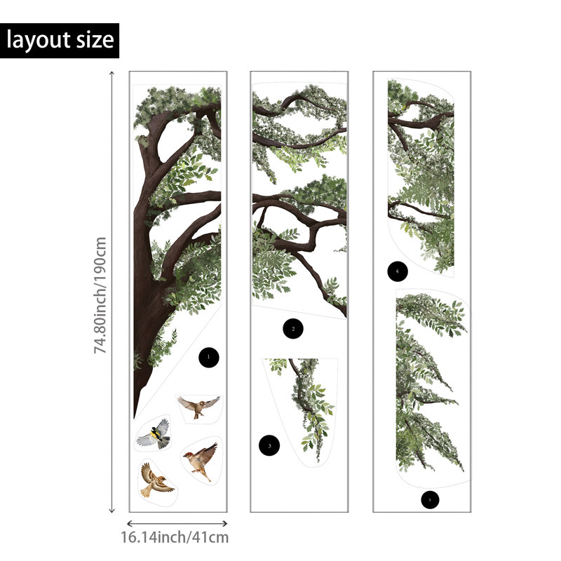 Oak Tree Branch Birds Set Plants & Flowers Wall Stickers