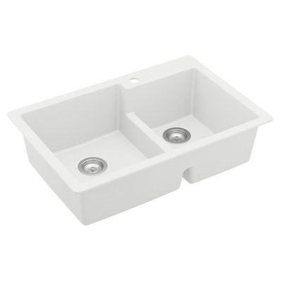 Karran Quartz 33'' X 22'' Double Bowl 60/40 Top Mount Drop-in Kitchen Sink Kit